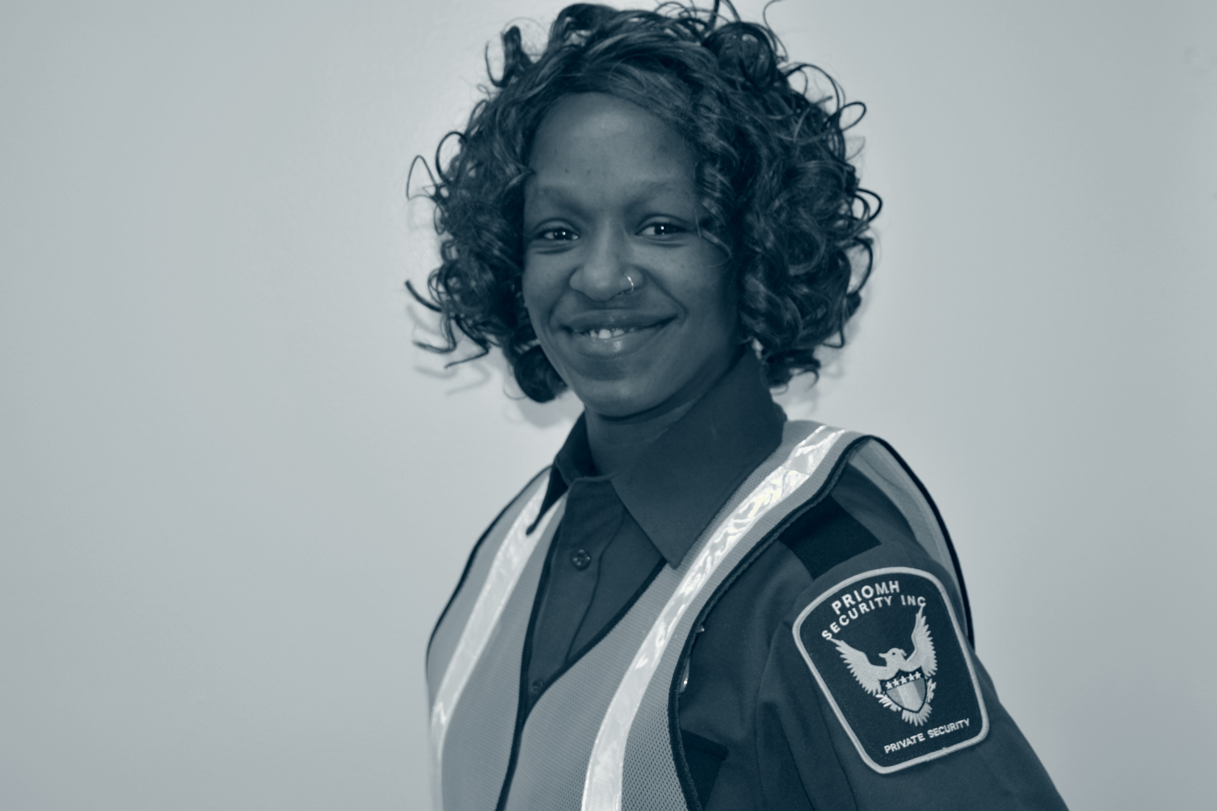 Priomh Security guard in uniform — approachable, professional, ready to serve